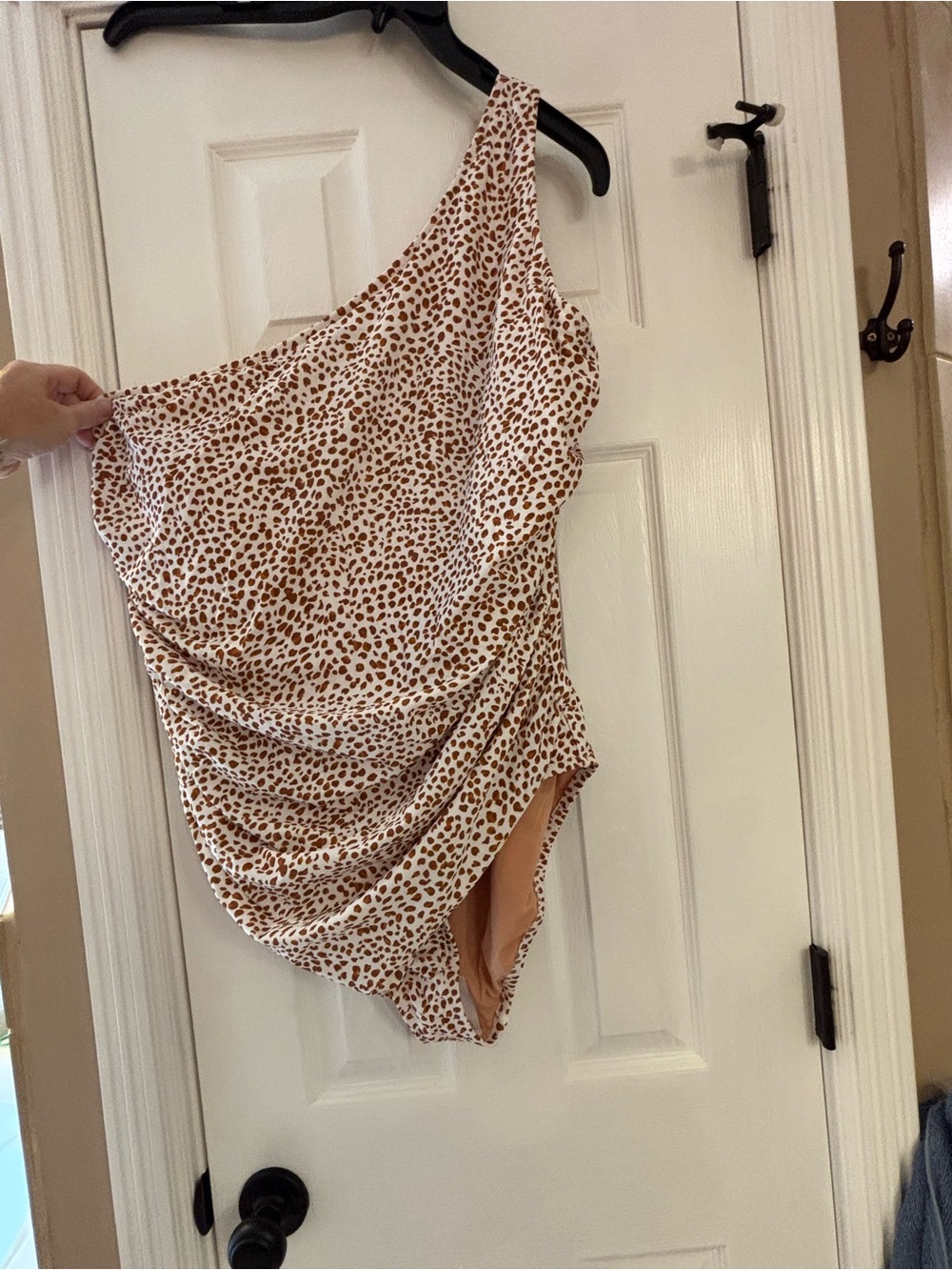 J. Crew One-Shoulder Leopard-Print One-Piece Swimsuit in White and Brown